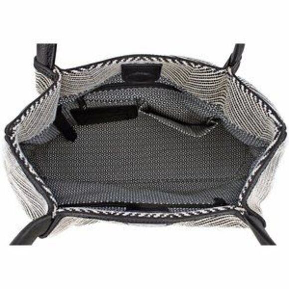 Brighton Cala Tote Black & White Fabric with Leather Bottom and Handles. EUC! - Picture 2 of 14